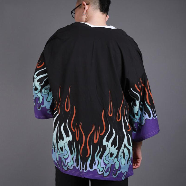 Blue Fire Kimono Cardigan Shirt