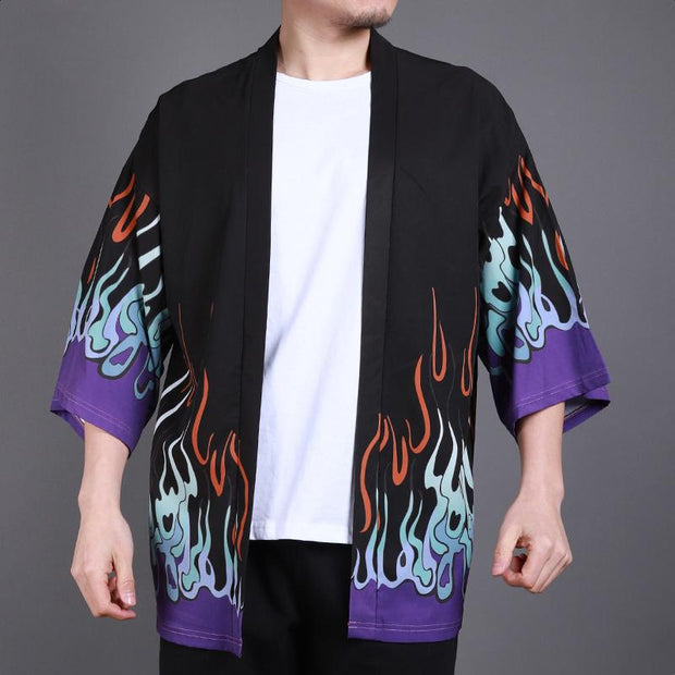 Blue Fire Kimono Cardigan Shirt