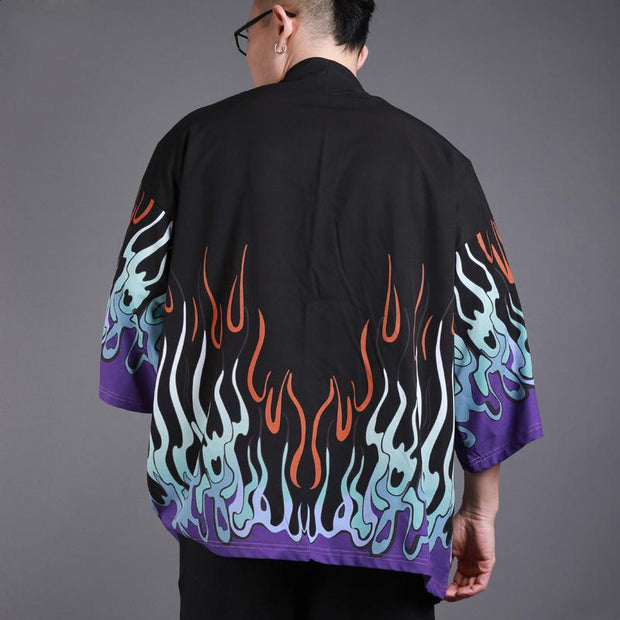 Blue Fire Kimono Cardigan Shirt