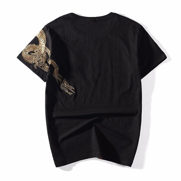 Dragon on Shoulder Embroidery T-Shirt – Kimonoshi