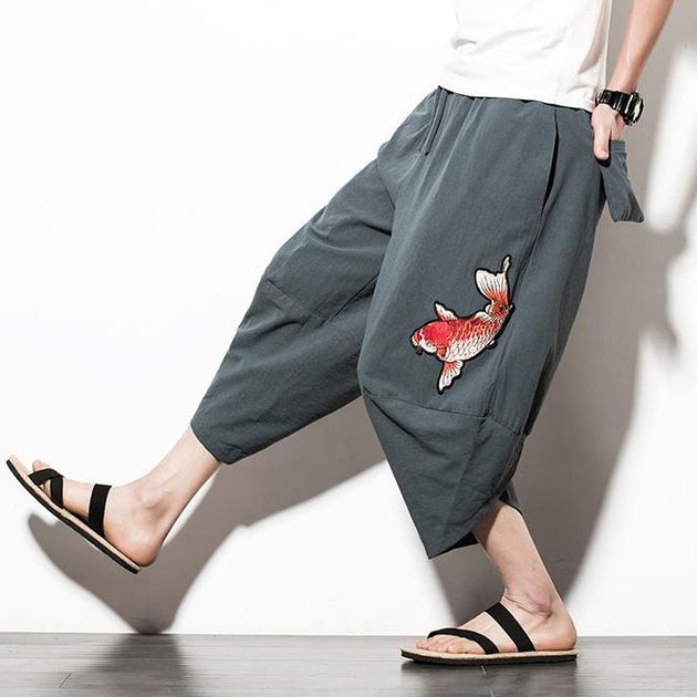 Grey Koi Carp Capri Cropped Pant – Kimonoshi
