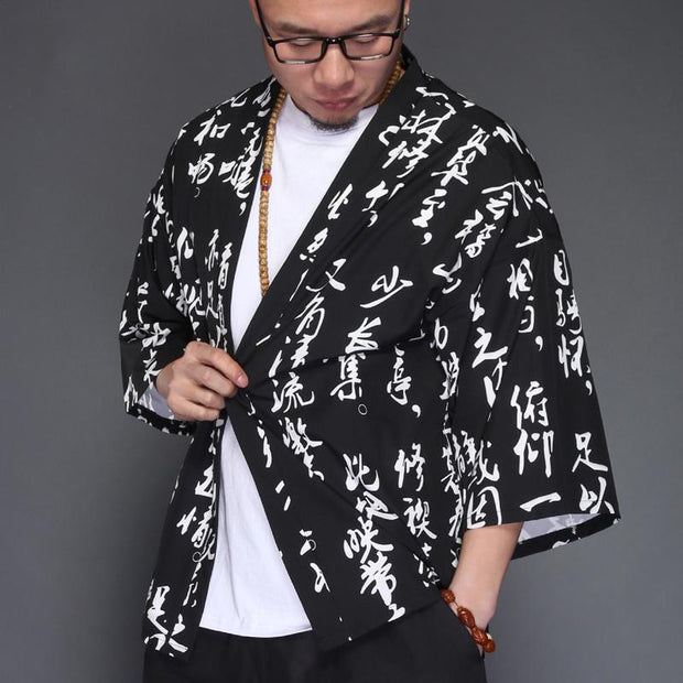 Chinese Characters Kimono Cardigan Shirt