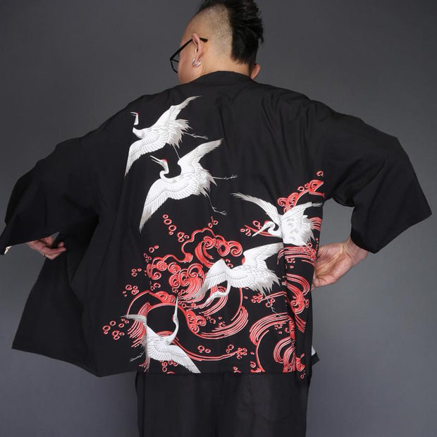White Crane Kimono Cardigan Shirt