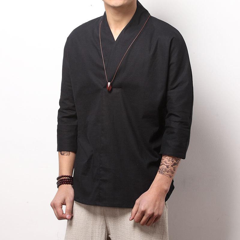 black-v-neck-casual-kimono-