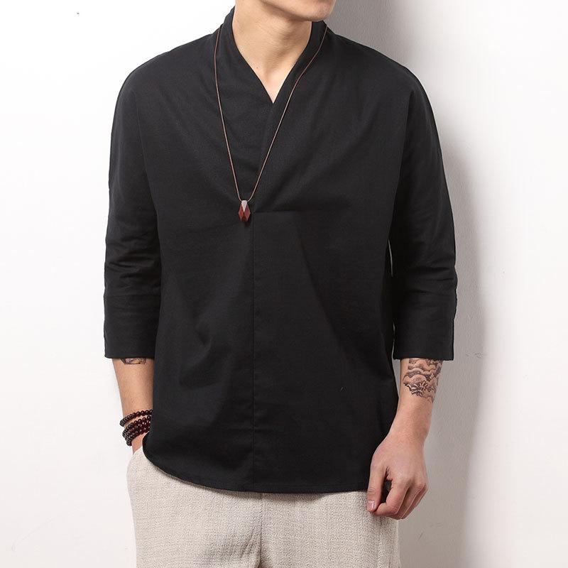 black-v-neck-casual-kimono-