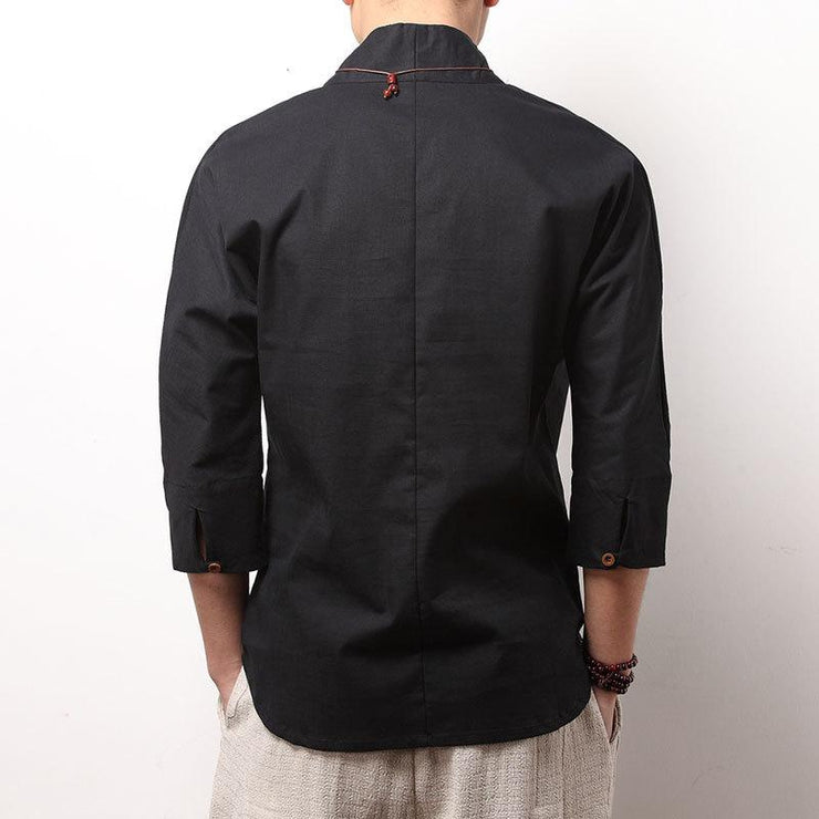 Black V-Neck Causal Kimono Shirt (No Buttons) – Kimonoshi