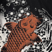 Brown Koi Sakura Embroidery T-Shirt