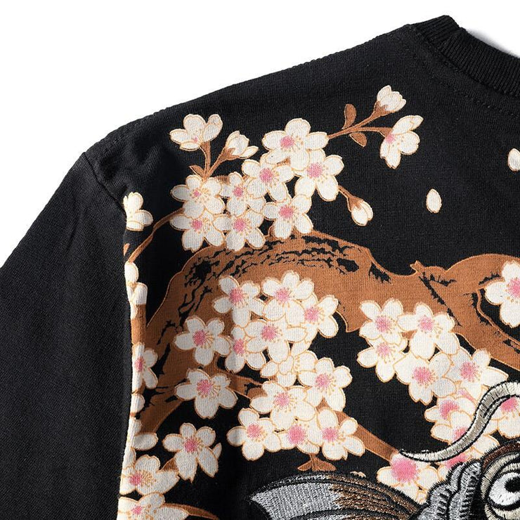 Brown Koi Sakura Embroidery T-Shirt