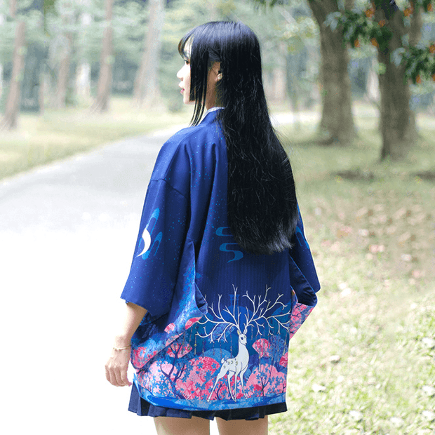 Moon & Reindeer Haori Kimono Cardigan