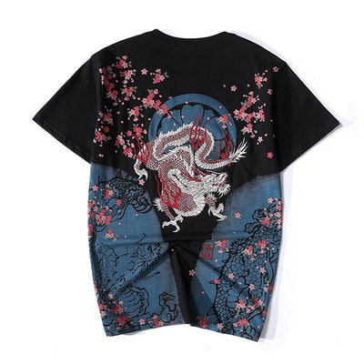Japanese Dragon Embroidery T-Shirt