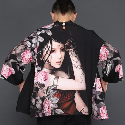 Floral Geisha Kimono Cardigan Shirt