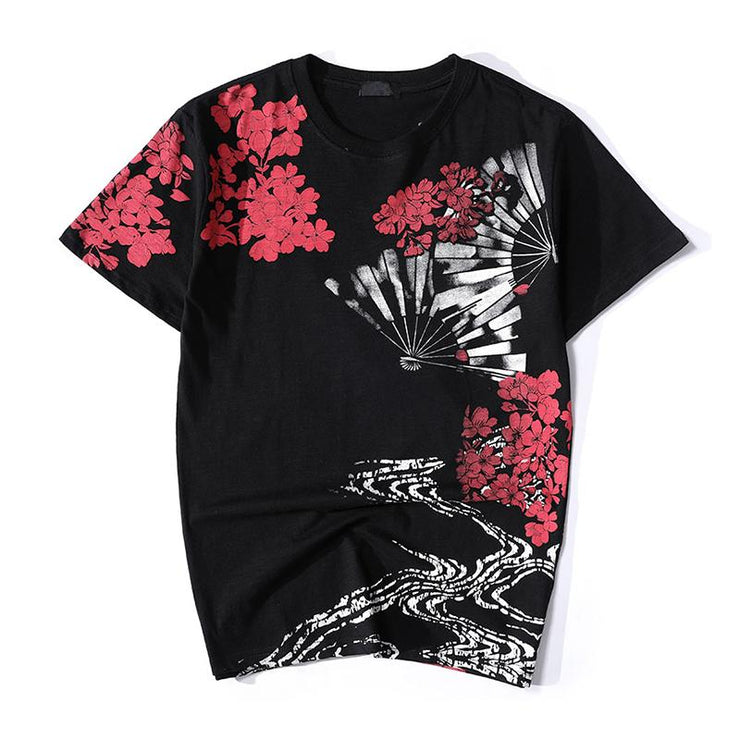 Folding Fan & Koi Embroidery T-Shirt