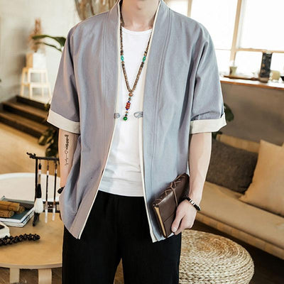 Grey Short Sleeves Classic Kimono Cardigan