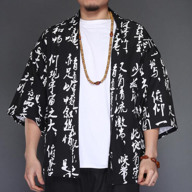 Chinese Characters Kimono Cardigan Shirt