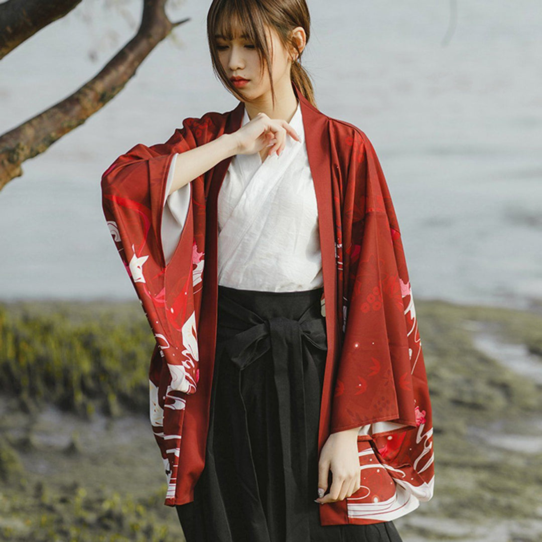 Red kimono cardigan deals