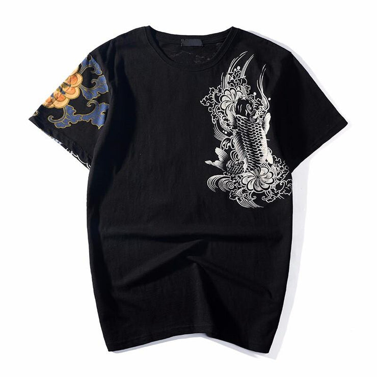 Koi & Dragon Embroidery T-Shirt
