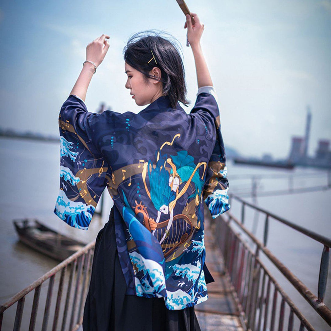 Mermaid & Waves Haori Kimono Cardigan – Kimonoshi