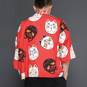 Red Cat Mask Kimono Cardigan Shirt