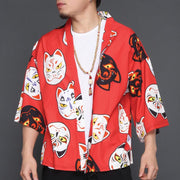 Red Cat Mask Kimono Cardigan Shirt