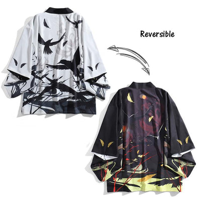 Reversible Black Hawk Haori Kimono Cardigan