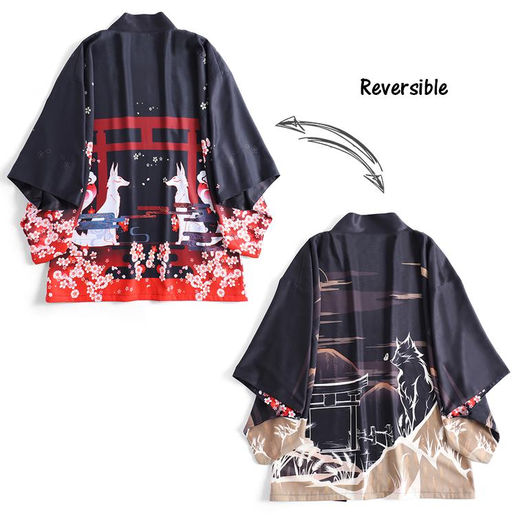 Reversible Fushimi Inari Shine Haori Kimono Cardigan – Kimonoshi