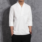 White V-Neck Causal Kimono Shirt (No Buttons)