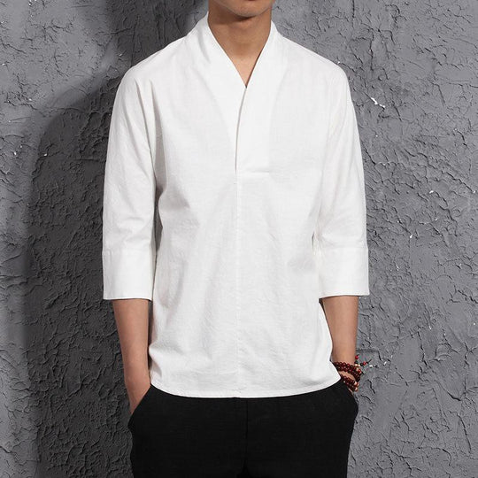White V-Neck Causal Kimono Shirt (No Buttons) – Kimonoshi