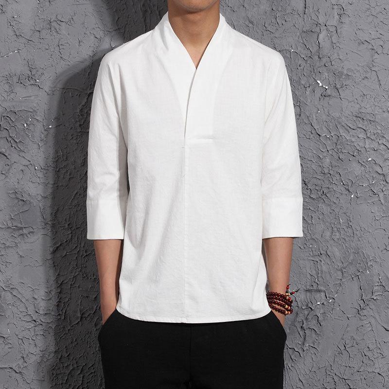 White V-Neck Causal Kimono Shirt (No Buttons) – Kimonoshi