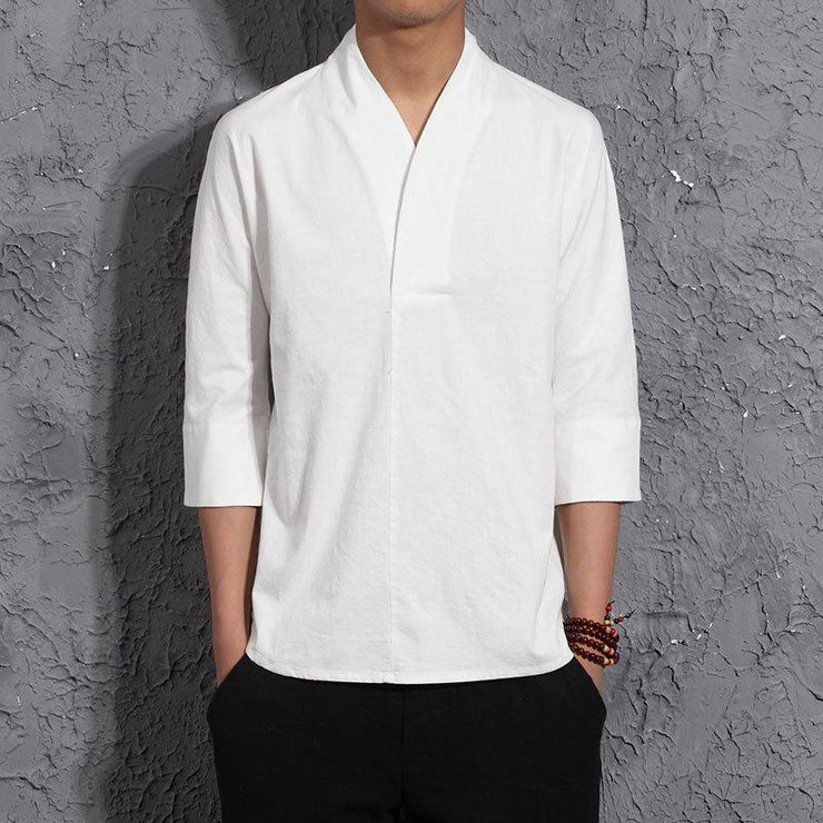 White V-Neck Causal Kimono Shirt (No Buttons)