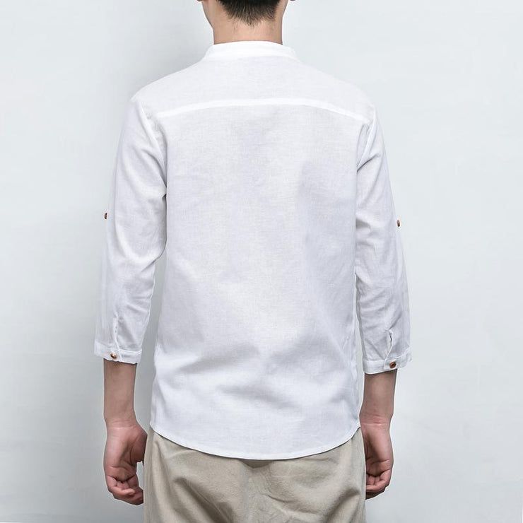 White V-Neck Causal Kimono Shirt (With Buttons)